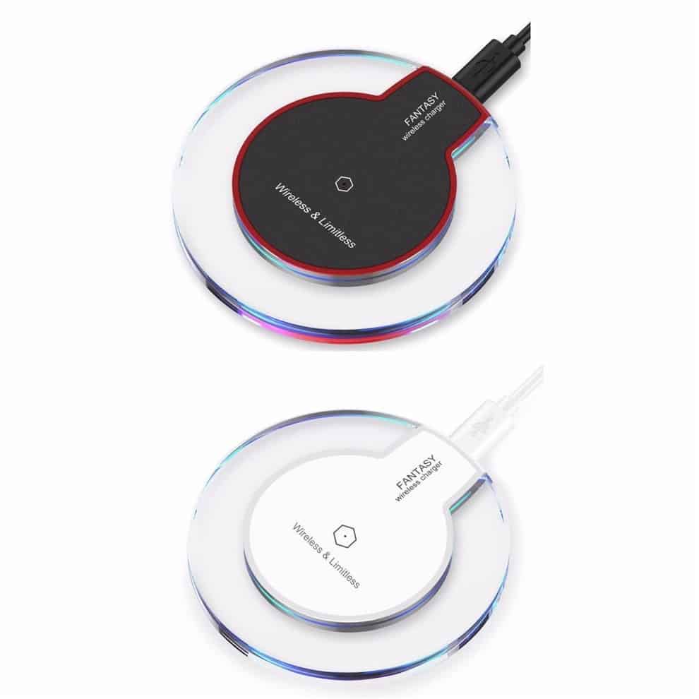 Incarcator wireless Qi Edman W10, pad pentru birou, alb-transparent, pentru Iphone Samsung Huawei LG, cablu micro USB inclus
