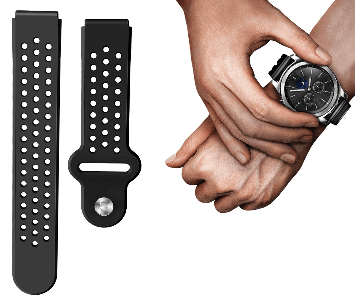 Curea silicon sport Edman compatibila Samsung Gear S3, telescoape Quick Release, 22mm, Negru
