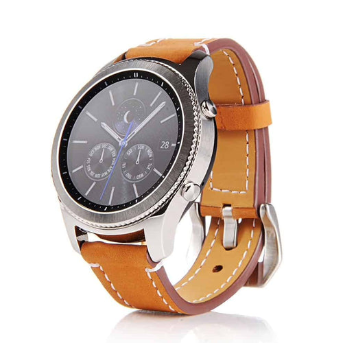 Edman leather strap compatible with Samsung Gear S3, quick release pins, 22mm, Light Brown
