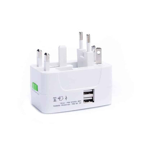 All-in-one universal international travel plug adapter for EU, US, UK, AU, AUS, white