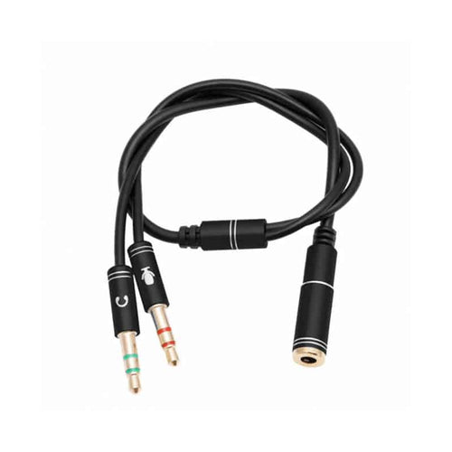 Edman audio splitter cable, 3.5mm male headphone jack and 3.5mm male microphone jack to 3.5mm 4-pin female jack, 30 cm, Black