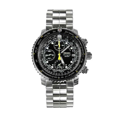 Seiko SNA411 Flight Chronograph Steel Black men's watch