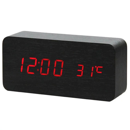 Edman LED digital desk clock, thermometer, alarm, voice control, 15x7x4 cm, Black