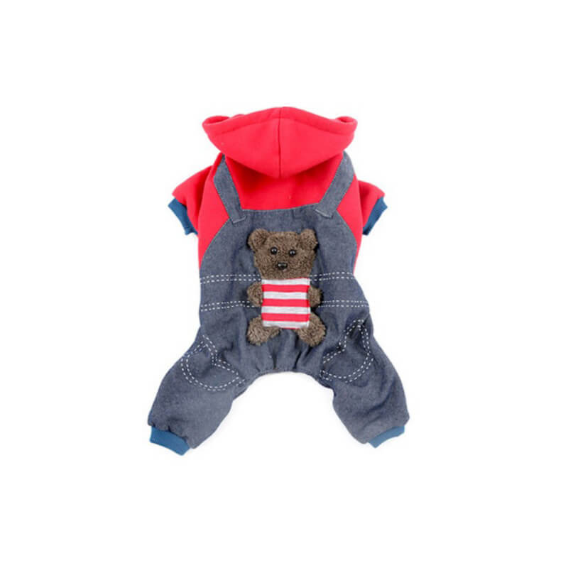 Costum catei Edman Pet Pro - Costum de tip trening cu ursulet pentru caini de talie mica, marimea M, Rosu