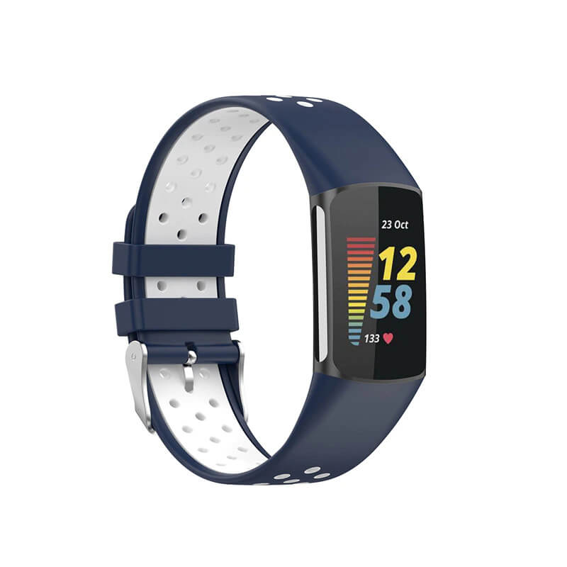 Curea Bratara sport Edman pentru Fitbit Charge 5/6, Albastru/Alb