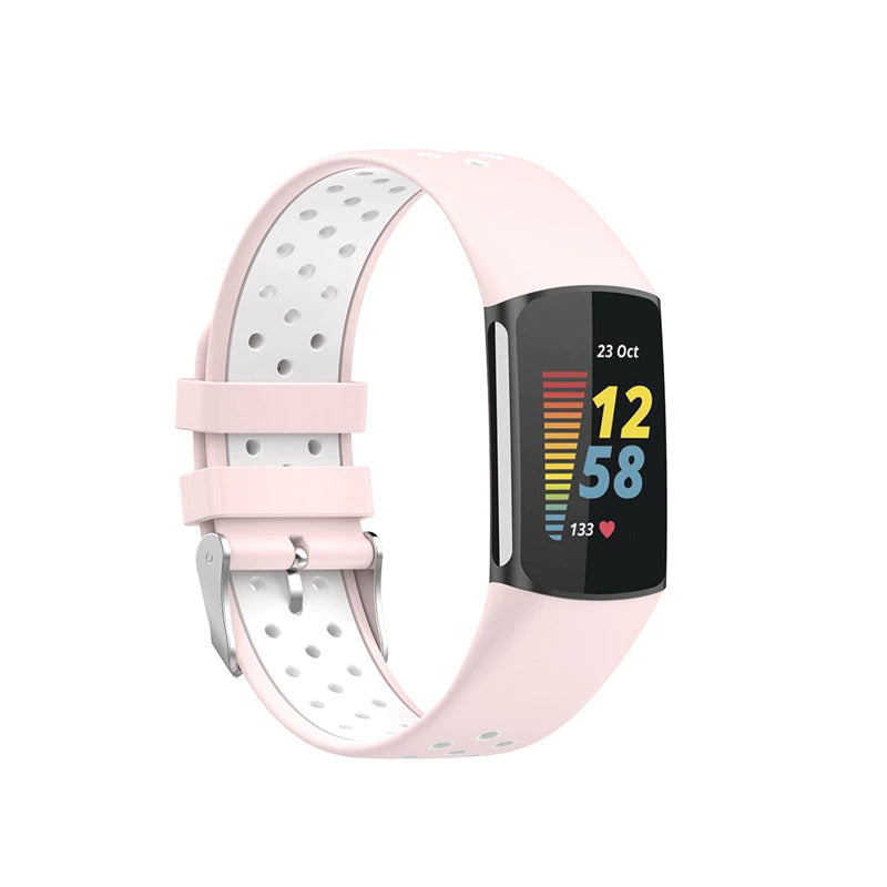 Curea Bratara sport Edman pentru Fitbit Charge 5/6, Roz/Alb