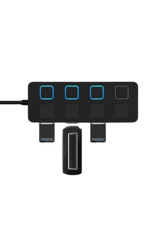 Hub 4 porturi USB2.0 Edman UP4, comutator individual cu led, protectie supra-tensiune, compatibilitate universala, Negru