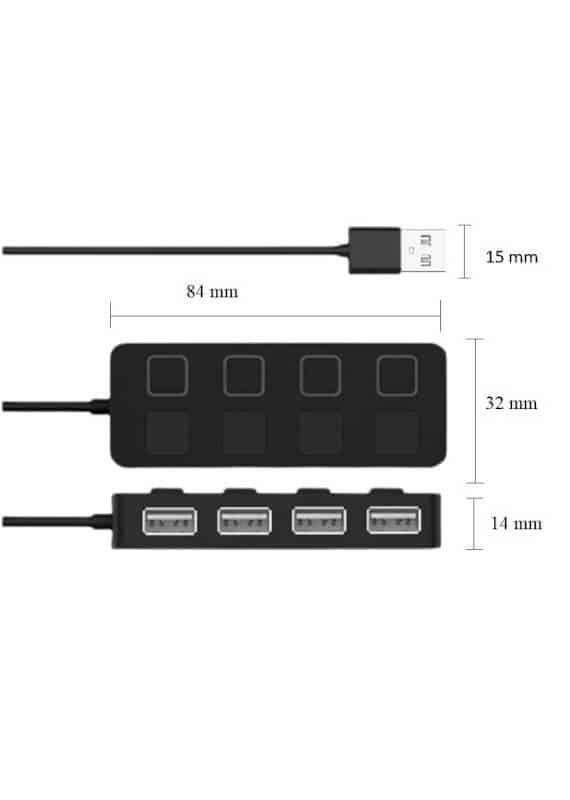 Hub 4 porturi USB2.0 Edman UP4, comutator individual cu led, protectie supra-tensiune, compatibilitate universala, Negru