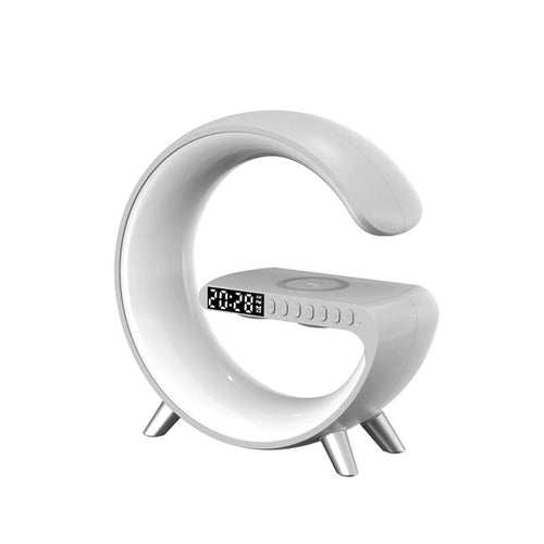 Edman smart RGB lamp with fast wireless charging, speakers, digital display, alarm, app control, Grey