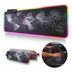 Mousepad Gaming Edman cu Iluminare Led RGB World Map King Size 90x40 cm Negru