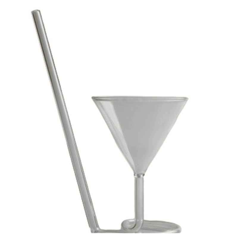 Pahar creativ de sticla Edman Martini, cu pai incorporat, sticla termorezistenta, 190ml, Transparent