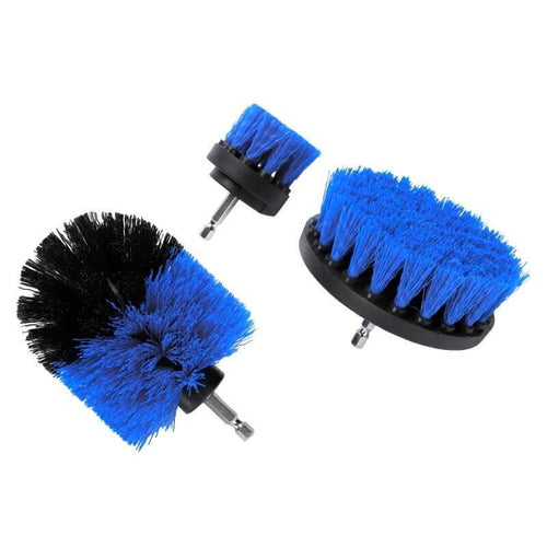 Edman C3 rotary cleaning brushes for car and home with drill/screwdriver adapter, set of 3, Blue