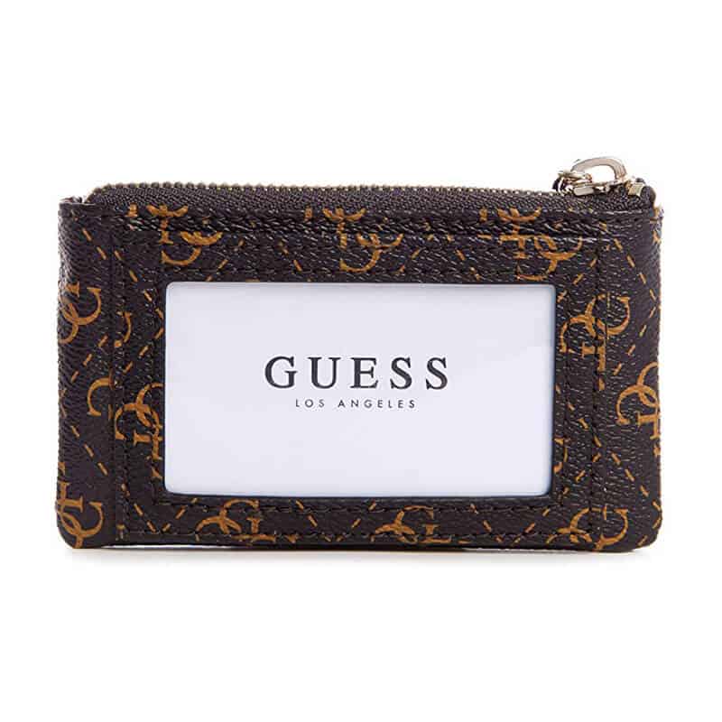 Portmoneu din piele pentru femei Guess Noelle Zip Coin Pouch, Maro/Auriu