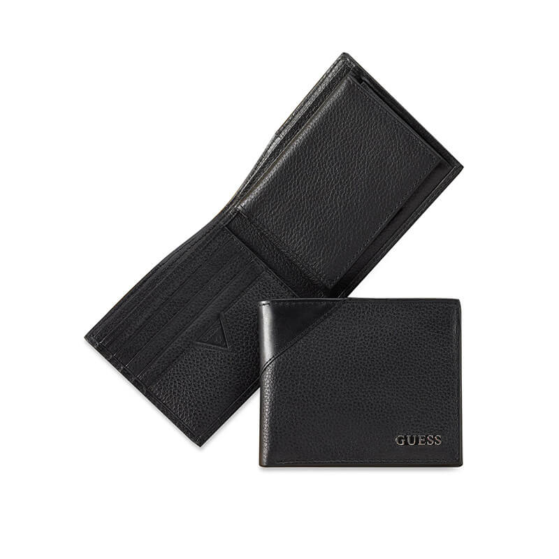 Portofel din piele pentru barbati GUESS Monterrey Billfold Wallet with Removable Passcase, Negru