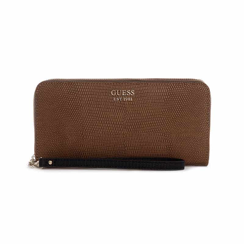 Portofel pentru femei GUESS Lyndi Large Zip Around Wallet, Maro