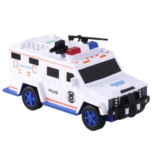 Edman electronic piggy bank, armoured police car design, with PIN and fingerprint sensor