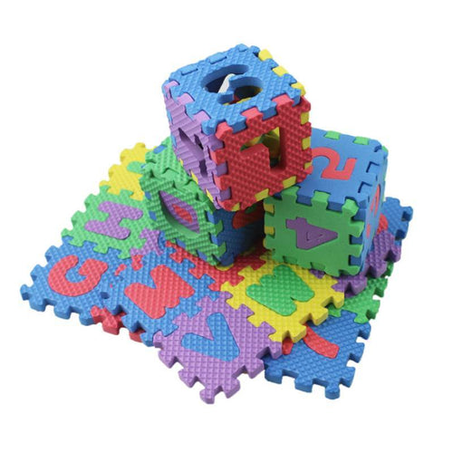 Edman EVA foam puzzle with removable numbers and letters, 4x4x1cm, set of 36 pieces, Multicolour