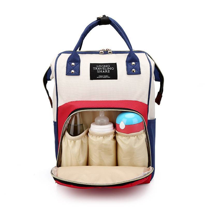 Rucsac multifunctional Edman tip geanta umar, pentru mamici, bebe si copii, Alb/Rosu