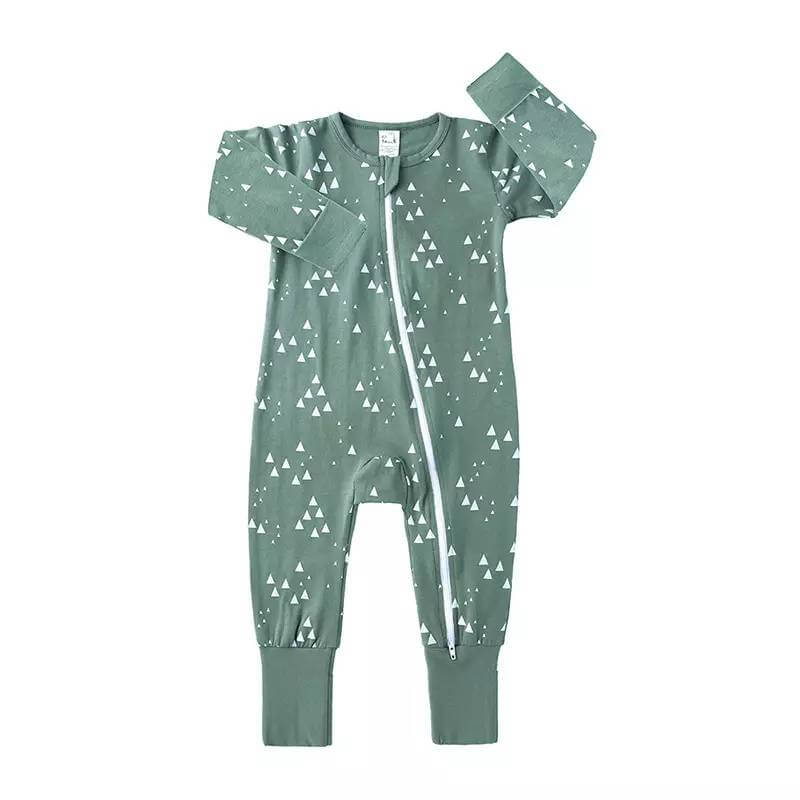 Salopeta pijama Edman bebe/copii Shapes cu maneca lunga, fermoar reversibil, bumbac, 3-6 luni, Verde