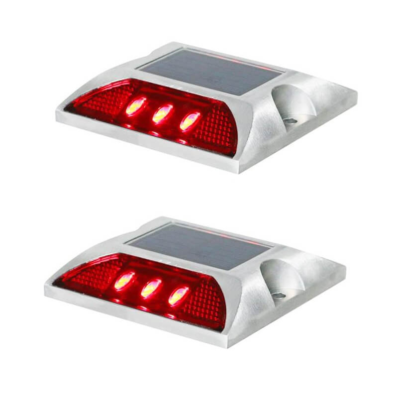 Set 2 bucati Buton marker stradal cu Led si incarcare solara pentru locul de parcare, din aluminiu, Rosu