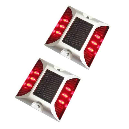 Set of 2 solar LED road stud markers for parking spaces, aluminium