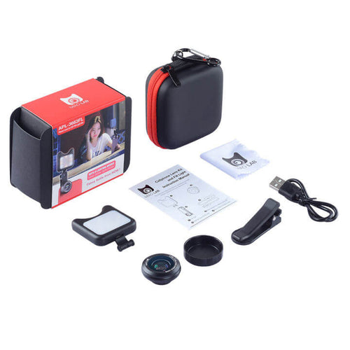 Apexel APL-3663FLBK 3-in-1 set: wide/macro photo lenses and LED flash