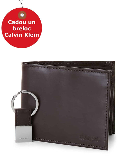 Calvin Klein Two-Piece Black Leather Billfold Wallet & Key Fob Set, leather, Brown