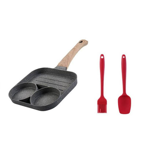 Edman T1 non-stick 3-section frying pan with brush and spatula