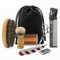 Set ingrijire barba, Kit grooming potrivit pentru orice barbat, contine perie, pieptene, foarfeca, saculet de transport, brici, 6 piese