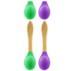Set lingurite din bambus cu varf rotunjit din silicon albastru, verde, mov, 3 bucati