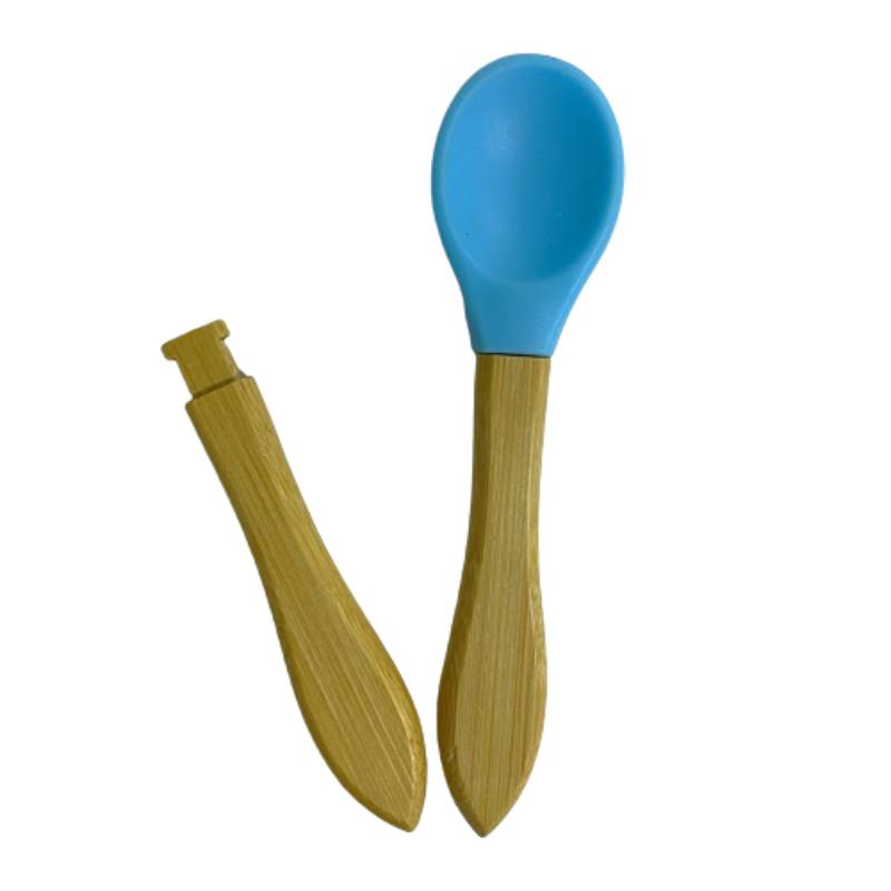 Set lingurite din bambus cu varf rotunjit din silicon albastru, verde, mov, 3 bucati