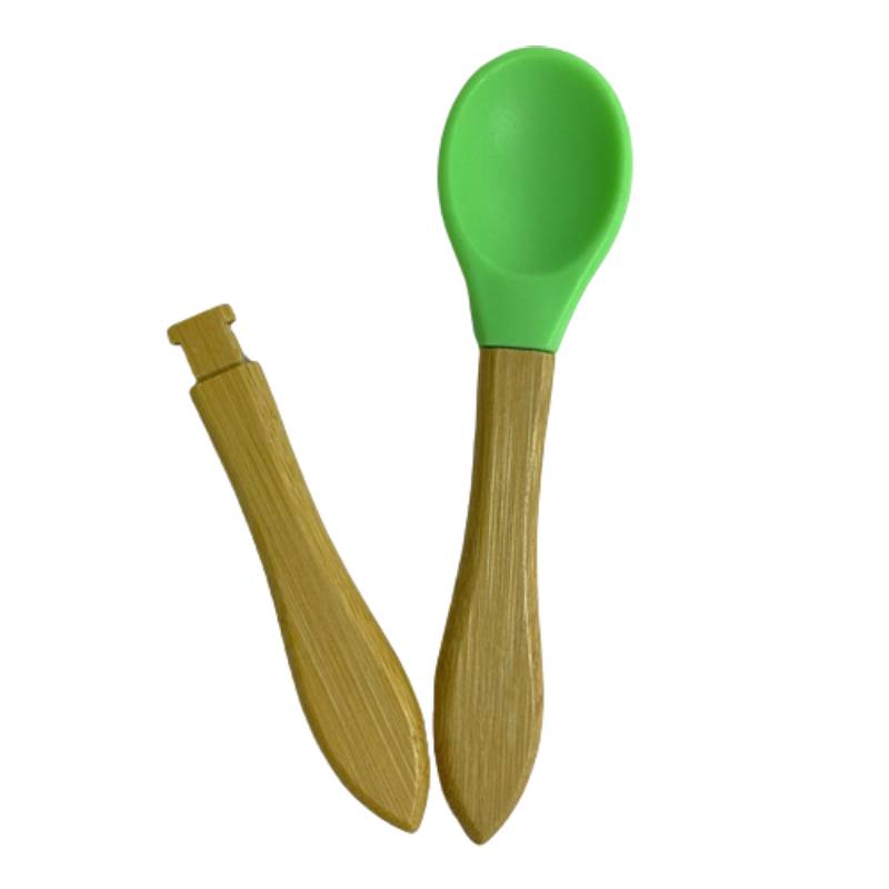 Set lingurite din bambus cu varf rotunjit din silicon albastru, verde, mov, 3 bucati