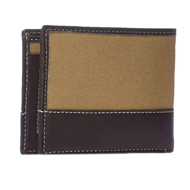 Set portofel pentru barbati Timberland piele/textil + breloc Canvas & Leather Billfold, Maro