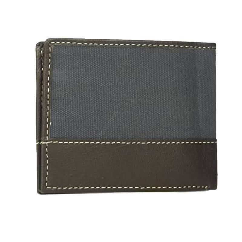 Set portofel pentru barbati Timberland piele/textil + breloc Canvas & Leather Billfold, Maro/Albastru