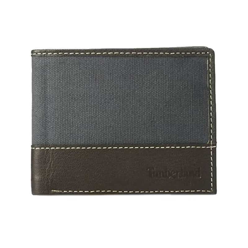 Set portofel pentru barbati Timberland piele/textil + breloc Canvas & Leather Billfold, Maro/Albastru