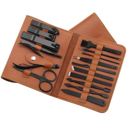 Edman 16-piece manicure set, nail clipper, file, tweezers and scissors, faux leather pouch