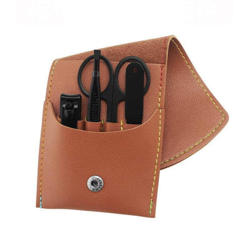 Edman 4-piece manicure set, nail clipper, file, tweezers and scissors, faux leather pouch
