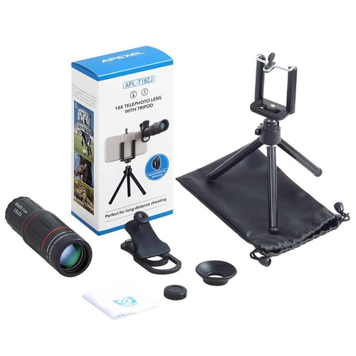 Apexel APL-T18Z 18x zoom telescope lens and tripod set, 17mm thread, for smartphones iPhone, Samsung