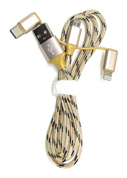 Cablu de incarcare Edman 3 in 1 USB-C, microUSB, Lightning 5V, 2A, Gold