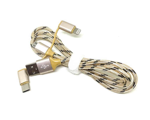 Edman 3-in-1 charging cable USB-C, microUSB, Lightning 5V, 2A, Gold