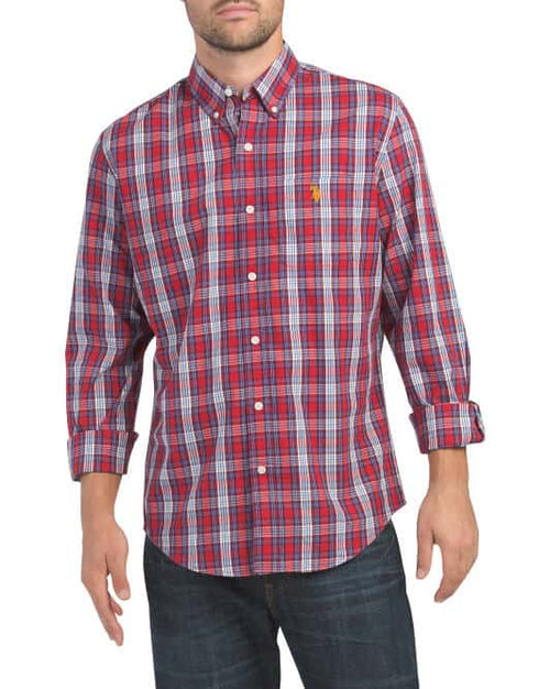 US Polo Assn. Classic Fit Peached Poplin Multi Plaid Woven Shirt