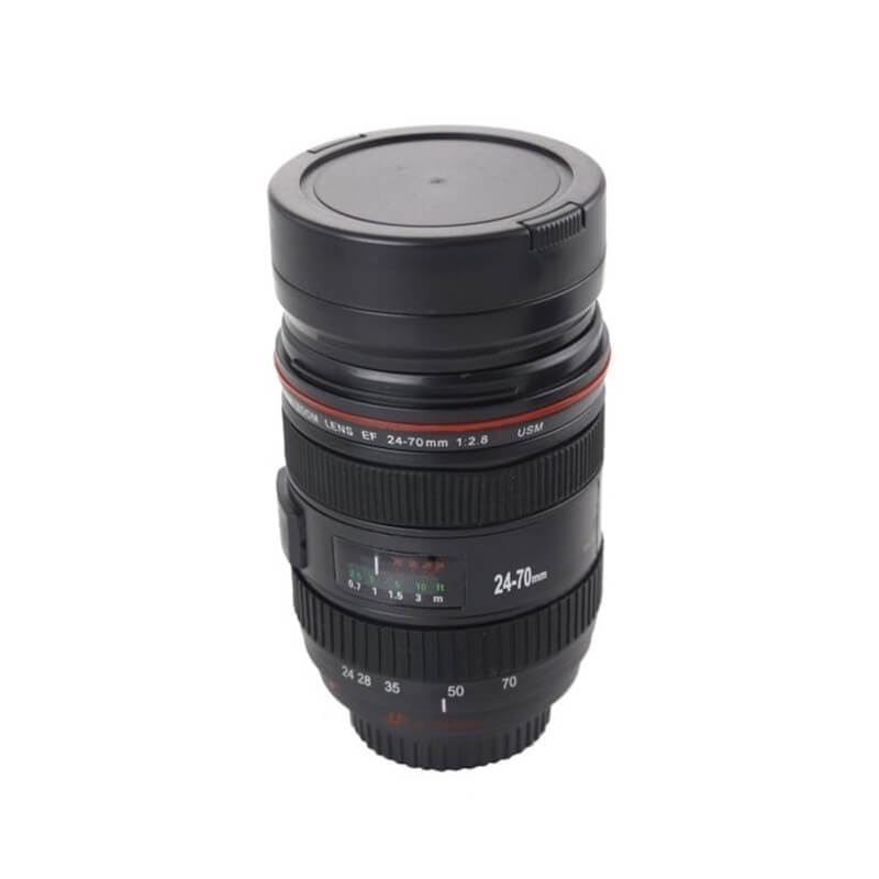 Cana multifunctionala Edman tip obiectiv foto, Termica, Portabila, 400ml, Negru