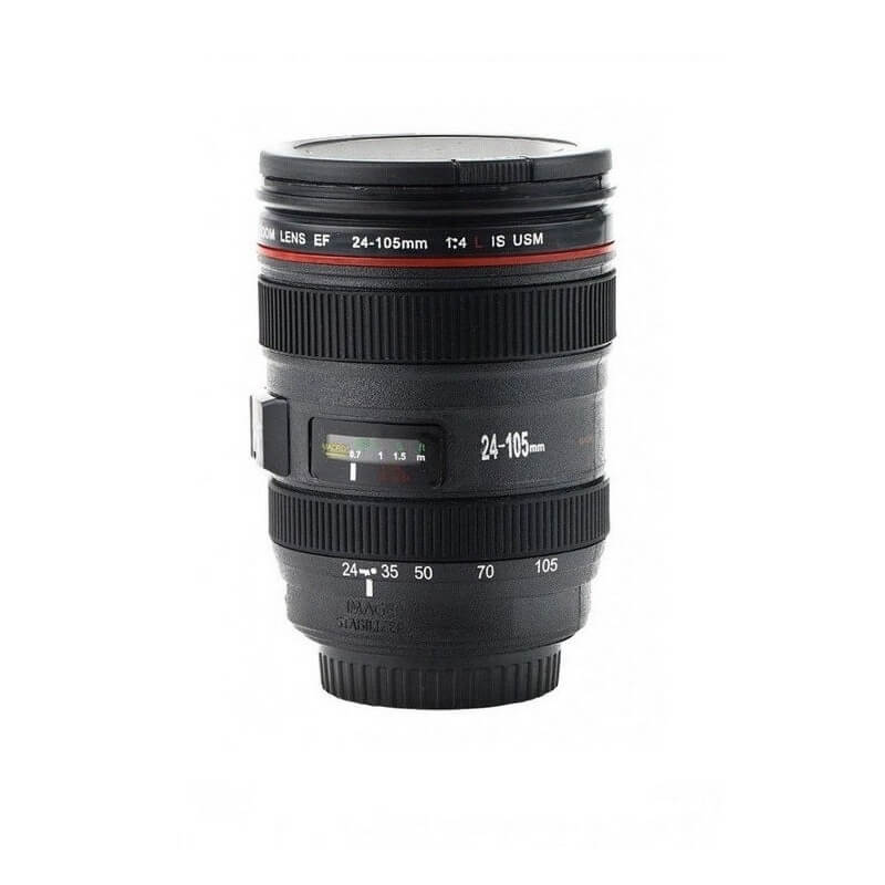 Cana multifunctionala Edman tip obiectiv foto, Termica, Portabila, 400ml, Negru
