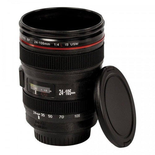 Edman multifunctional camera lens mug, thermal, portable, 400ml, Black
