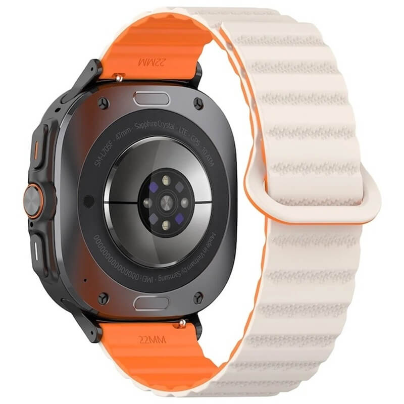 Curea cu prindere magnetica Edman siliconica compatibila Galaxy Watch Ultra, Alb-Portocaliu