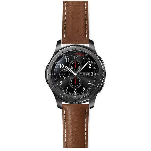 Edman Lederarmband kompatibel mit Samsung Gear S3, Schnellwechsel, 22mm, Dunkelbraun
