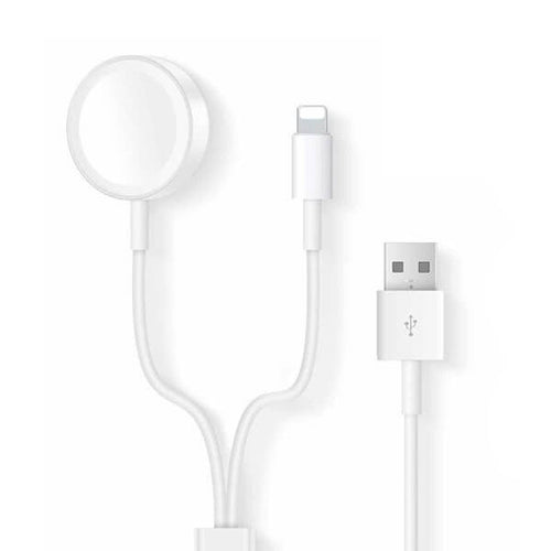 Edman 2-in-1 wireless watch charger for Apple Watch 1/2/3/4/5 with Lightning iPhone charging cable, white