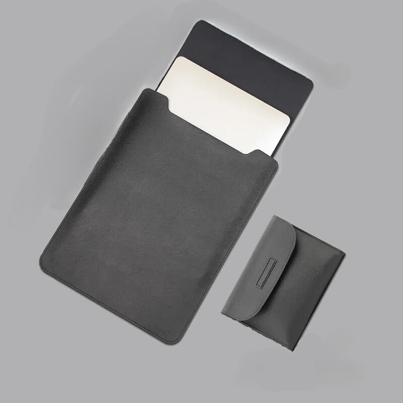 Husa cu buzunar de accesorii Edman Minimalist M13P pentru Apple Macbook Air/Pro de 12-13″,cu mousepad, din piele si material textil, Negru