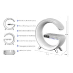 Lampa inteligenta Edman RGB, cu incarcare rapida, fara fir, difuzoare, afisaj digital, alarma, control prin aplicatie, Gri