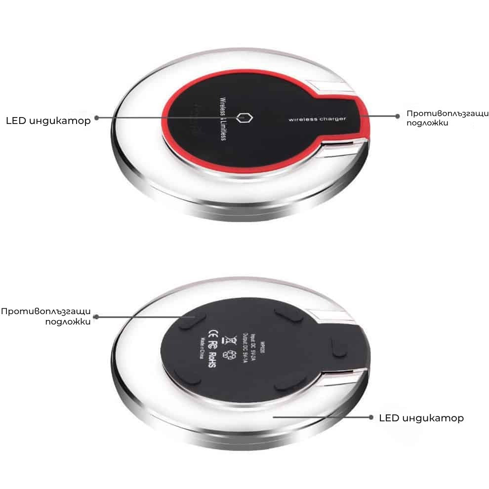 Incarcator wireless Qi Edman W10, pad pentru birou, alb-transparent, pentru Iphone Samsung Huawei LG, cablu micro USB inclus